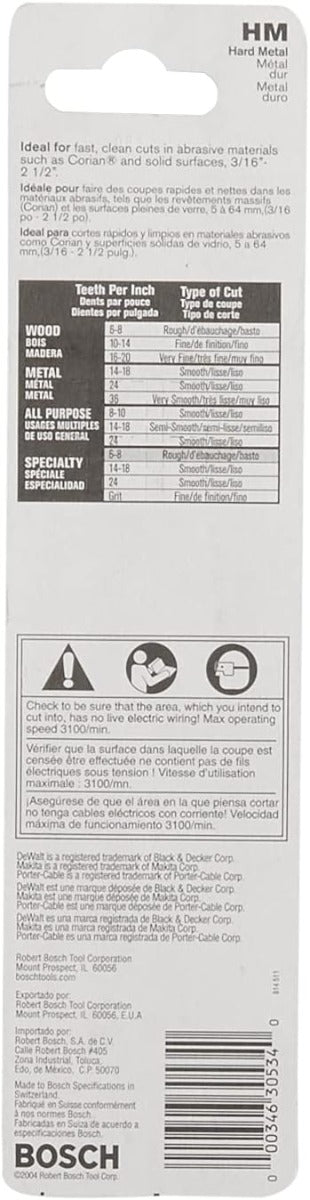 Bosch T301CHM3 4-5/8", 8Tpi, Tc Bosch Shank Jigsaw Blade (3 Pk)