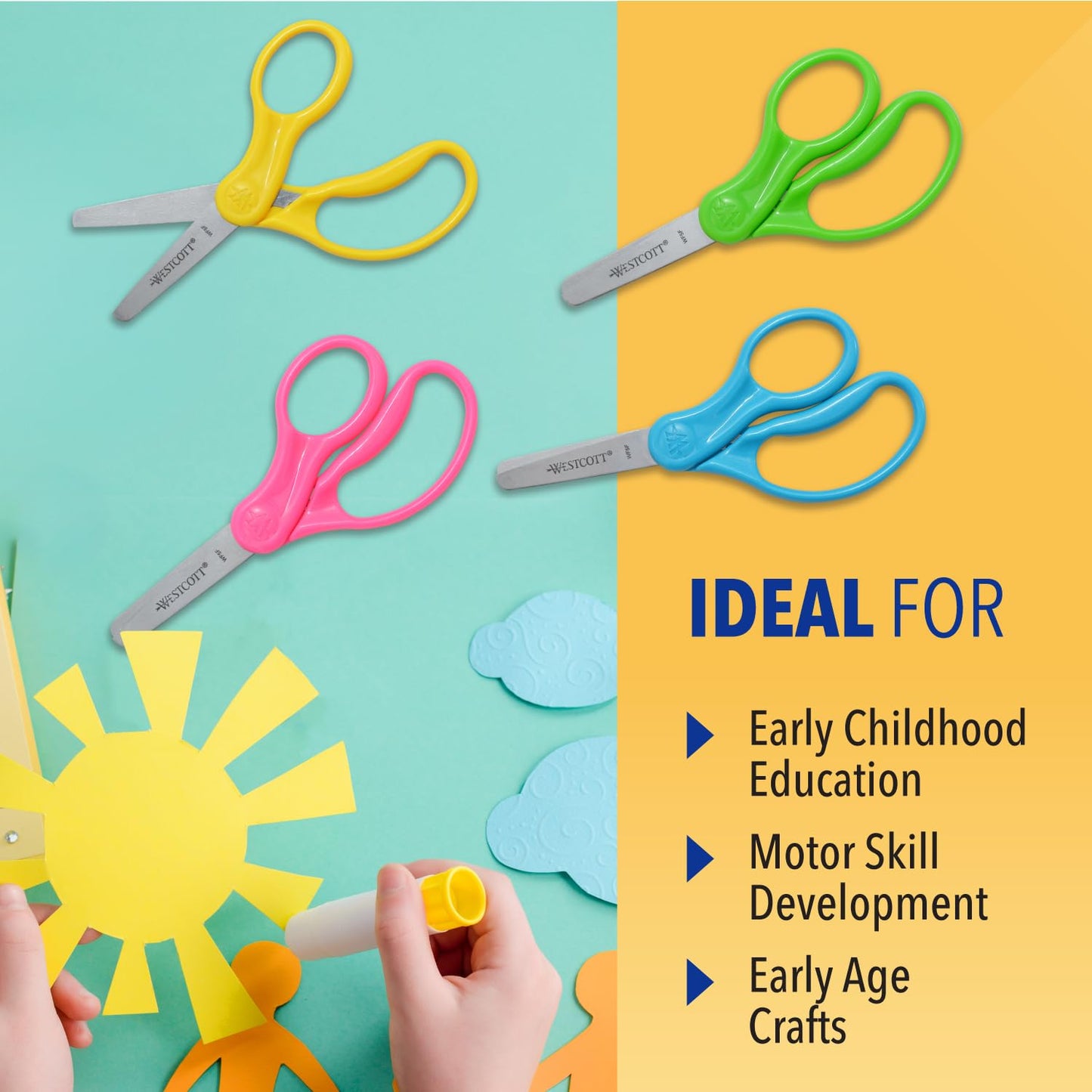 Westcott ACM14871 Kids Soft Handle Scissor Pack - 5" Overall Length - Blunted - Straight-Left/Right - Plastic, Stainless Steel - Assorted