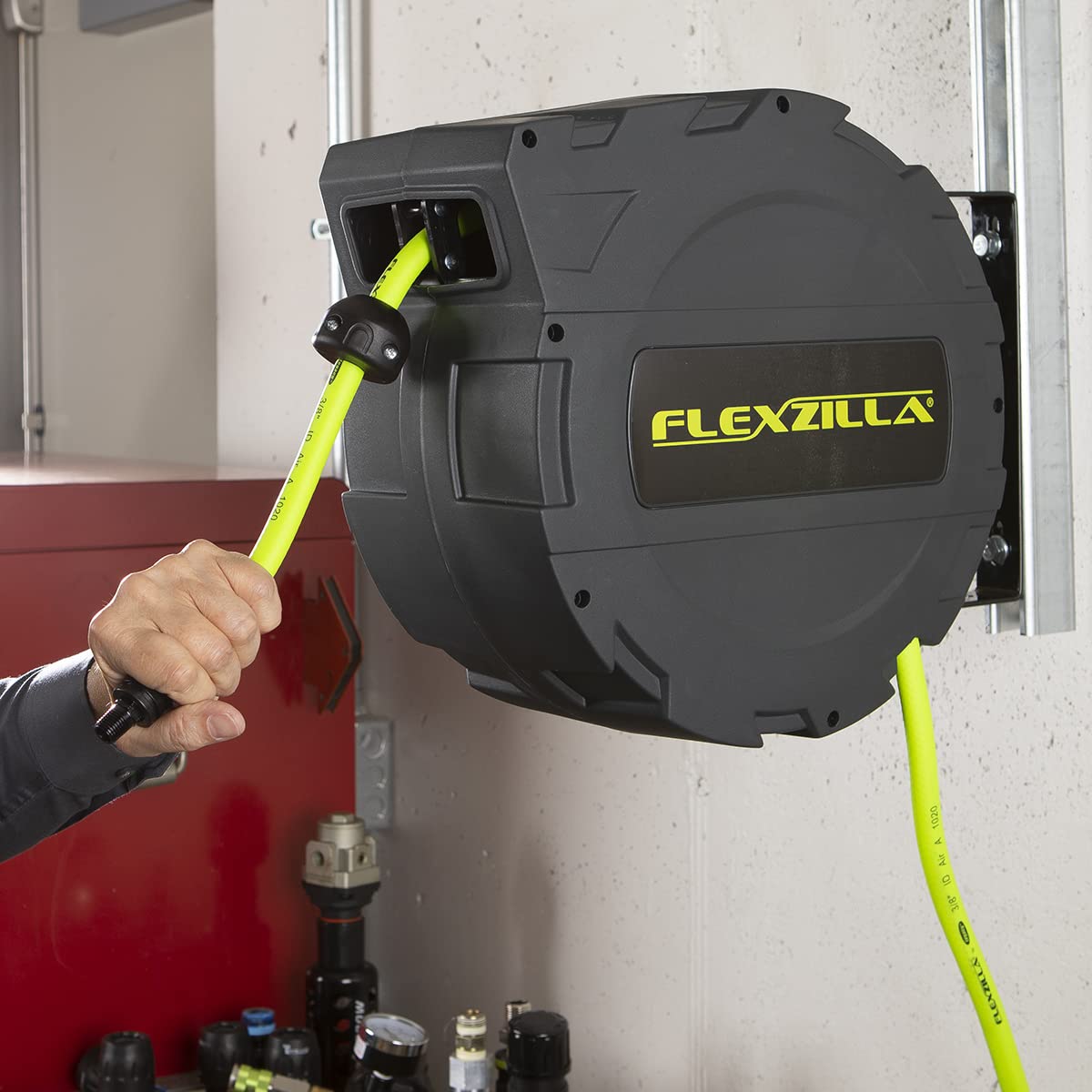 FlexZilla L8232FZ Enclosed Plastic Retractable Air Hose Reel, 3/8" x 30'