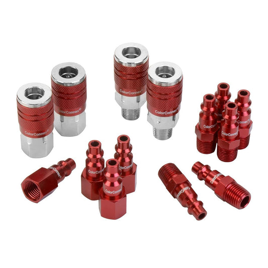 ColorConnex A73458D-CA Coupler and Plug Kit, 14-Piece, Type D, 1/4" Body, 1/4" NPT, Red
