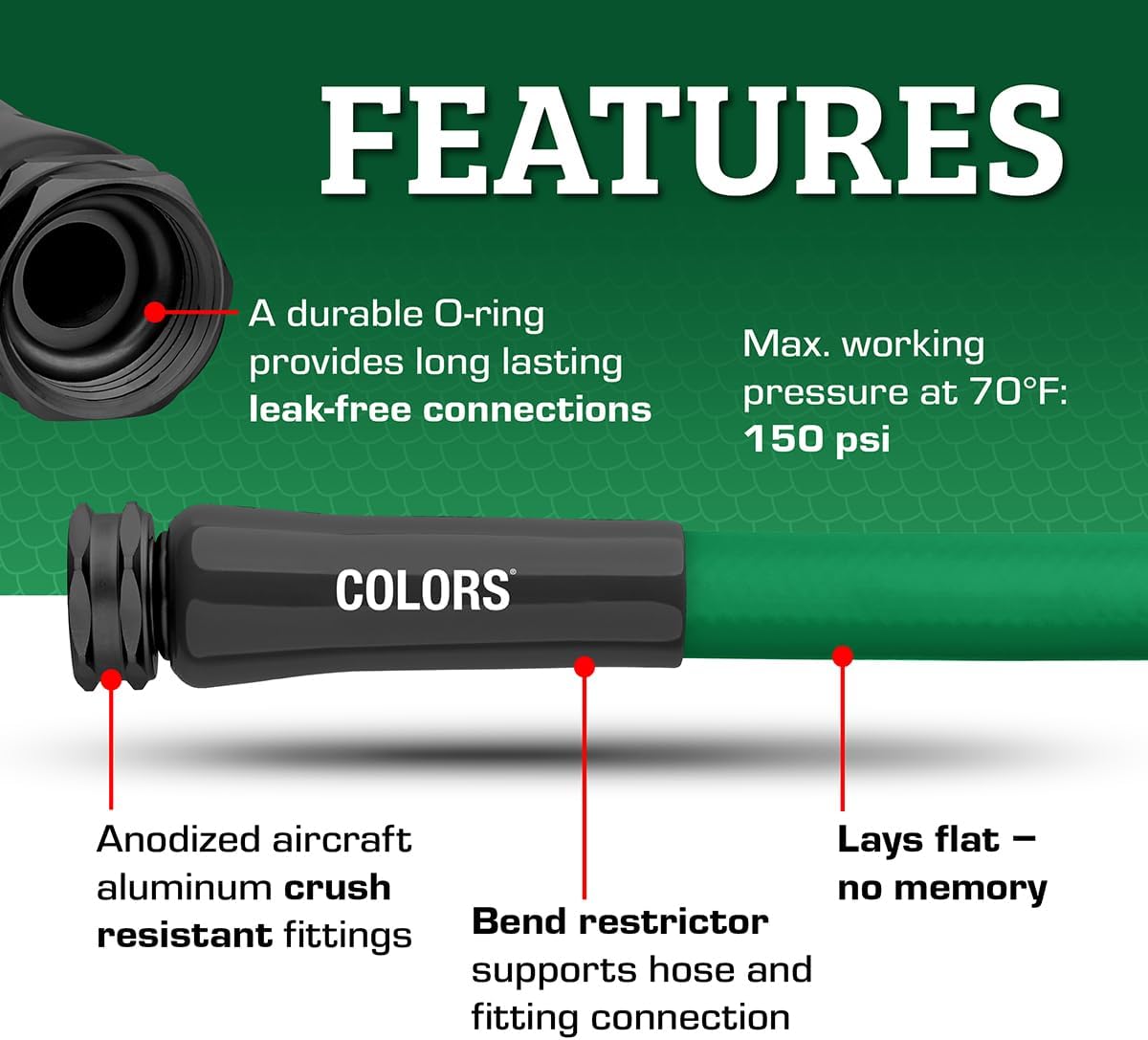 Colors HFZC5100GR Std Grip Garden Hose 5/8" x 100' 3/4" - 11 1/2 GHT Fittings, Forest Green