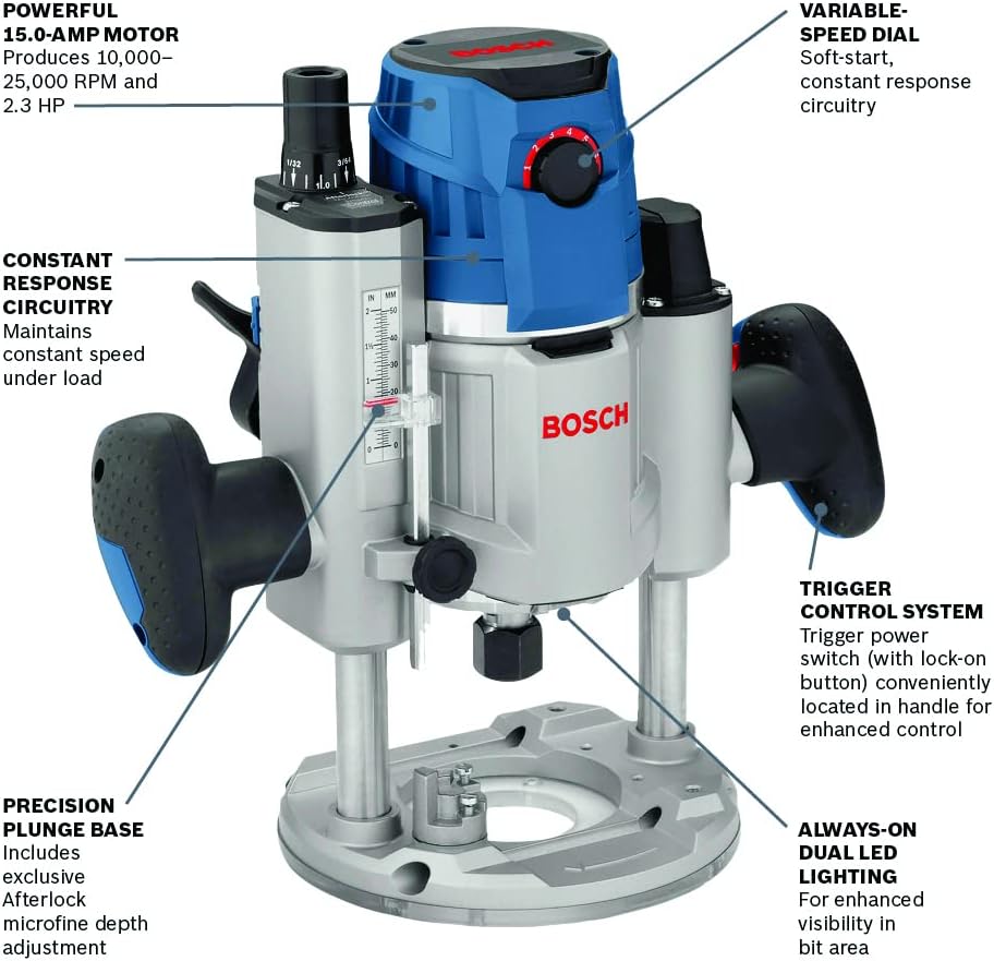 Bosch MRP23EVS 2.3 Hp Electronic Variable Speed Plunge-Base Router W/ Trigger Control