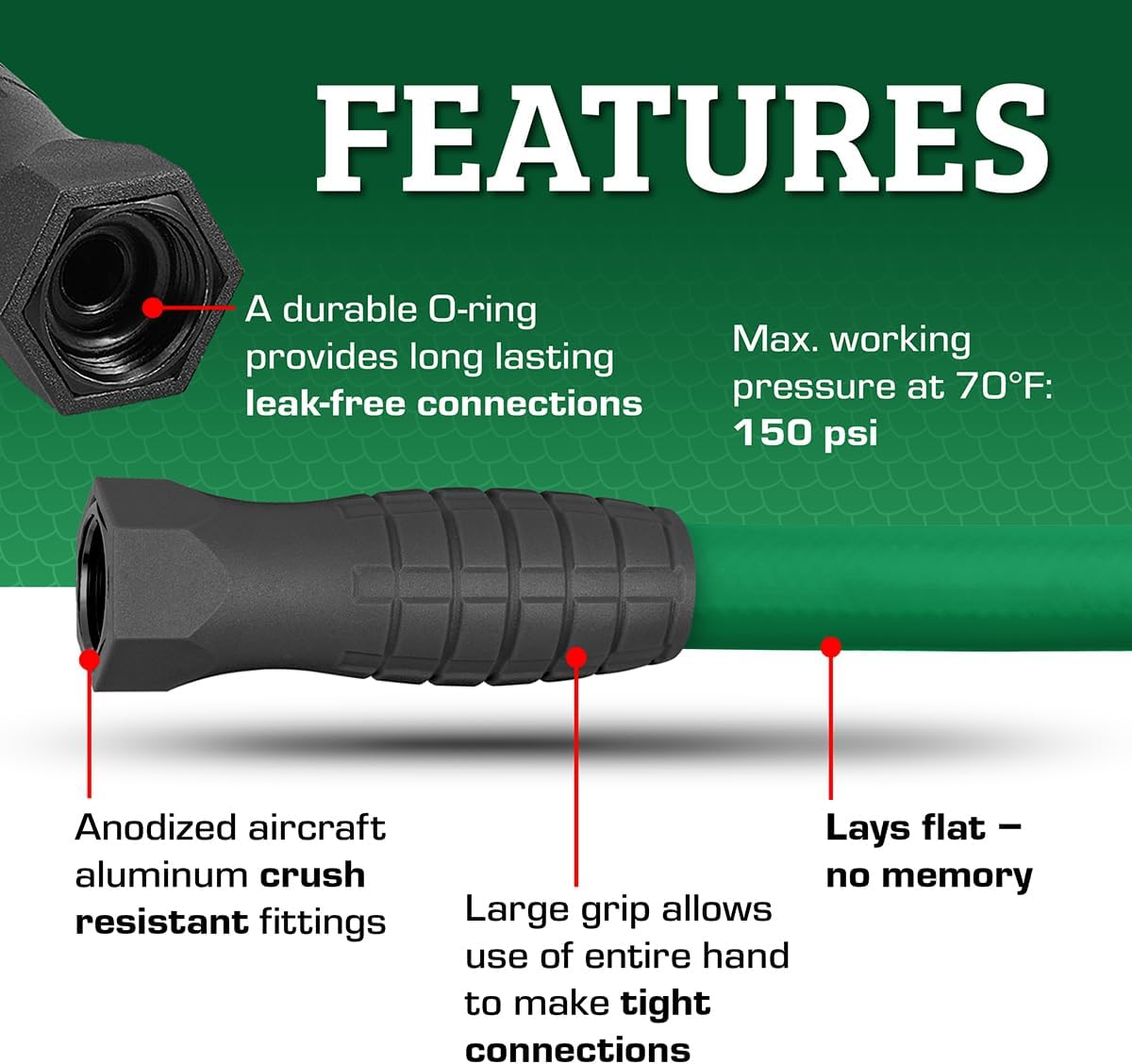 Colors HFZC505GRS-E SwivelGrip® Garden Hose, 5/8" x 5', 3/4" - 11 1/2 GHT Fittings, Forest Green