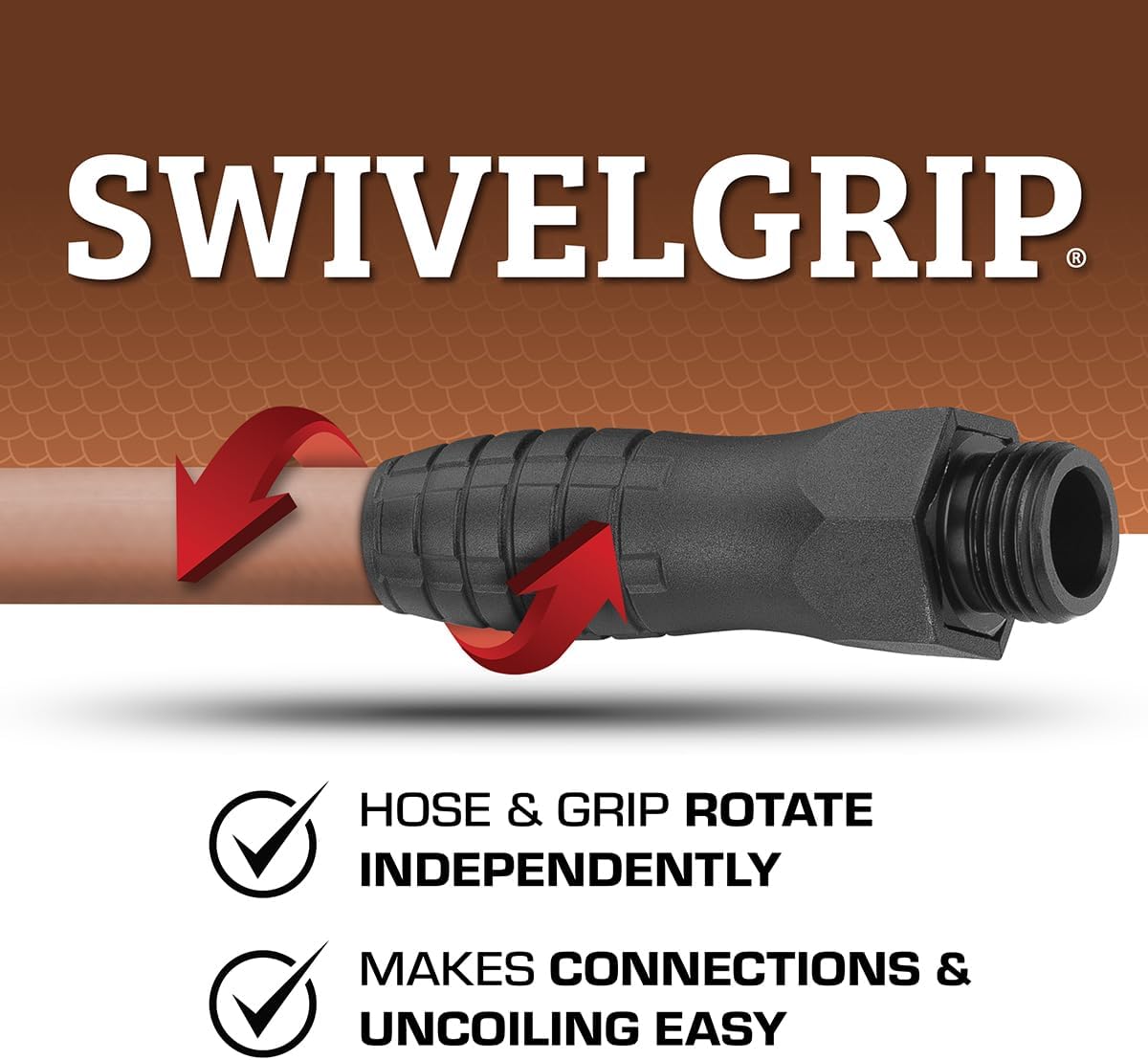 Colors HFZC5100TCS-E SwivelGrip® Garden Hose, 5/8" x 100', 3/4" - 11 1/2 GHT Fittings, Red Clay