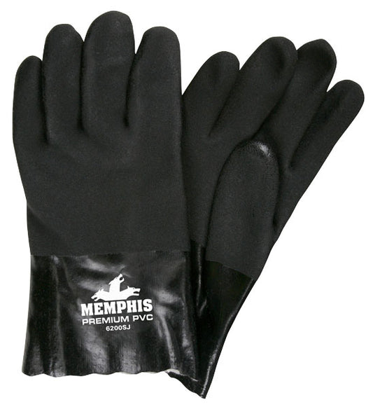 MCR Safety 6200SJ Premium PVC Coated Work Gloves Double Dipped with Sandy Black PVC Soft Jersey Lining 10 Inch Length (1 DZ)