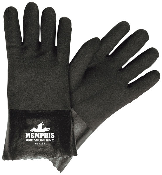 MCR Safety 6212SJ Premium PVC Coated Work Gloves Double Dipped with Sandy Black PVC Soft Jersey Lining 12 Inch Length (1 DZ)