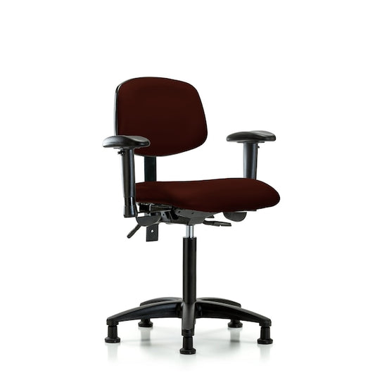 Blue Ridge Ergonomics VMBCH-RG-T1-A1-NF-RG-8569 Rutledge Vinyl Chair - Medium Bench Height with Seat Tilt, Adjustable Arms, & Stationary Glides in Burgundy Trailblazer™ Vinyl
