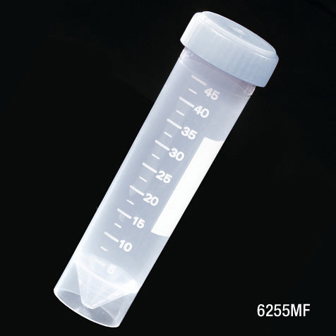 Globe Scientific 6255MF Transport Tube 50mL with Separate Natural Screw Cap PP Printed Graduations Conical Bottom Self-Standing ** METAL-FREE **