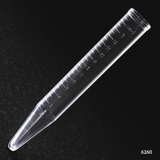 Globe Scientific 6260 Centrifuge Tube 15mL PS Molded Graduations 250/Bag 4 Bags/Unit, CS/1000