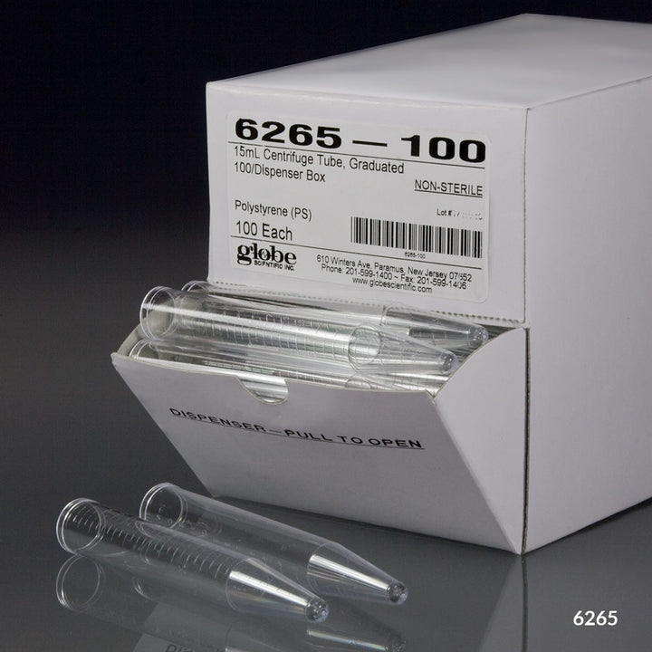 Globe Scientific 6261 Centrifuge Tube 15mL PP Molded Graduations 250/Bag 4 Bags/Unit