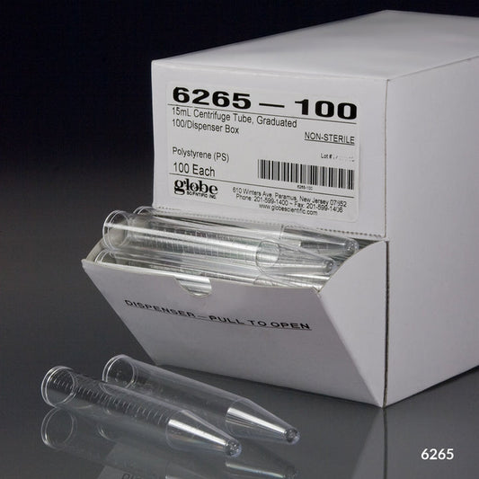 Globe Scientific 6261 Centrifuge Tube 15mL PP Molded Graduations 250/Bag 4 Bags/Unit, CS/1000