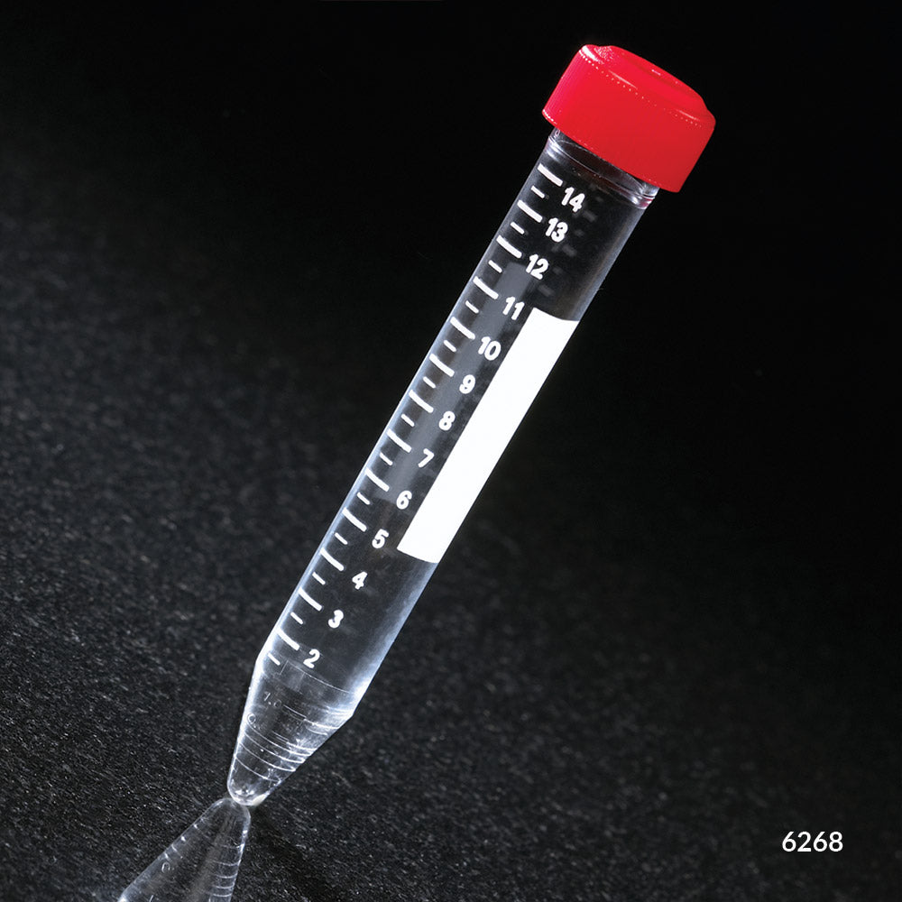 Globe Scientific 6267 Centrifuge Tube 15mL Separate Red Screw Cap Acrylic Printed Graduations