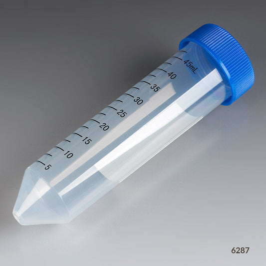 Globe Scientific 6287 Centrifuge Tube 50mL Separate Blue Flat Top Screw Cap PP Printed Graduations Bulk