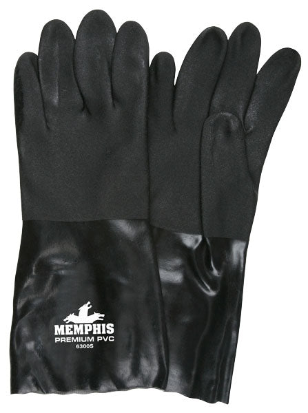 MCR Safety 6300S Premium PVC Coated Work Gloves Double Dipped with Sandy Black PVC Soft Interlock Lining 14 Inch Length (1 DZ)