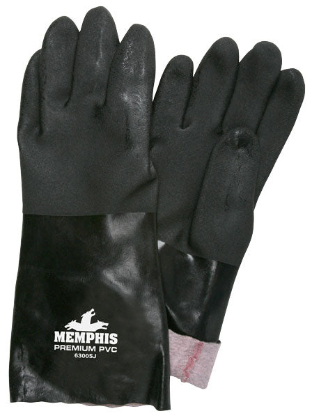 MCR Safety 6300SJ Premium PVC Coated Work Gloves Double Dipped with Sandy Black PVC Soft Jersey Lining 14 Inch Length (1 DZ)