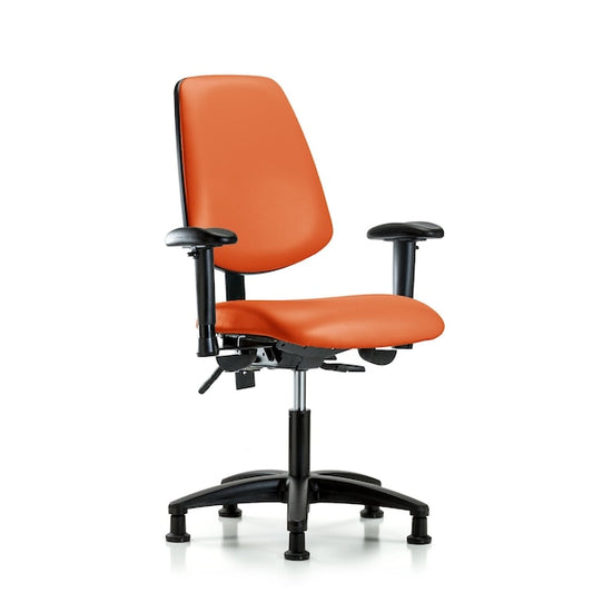 Blue Ridge Ergonomics VDHCH-MB-RG-T1-A1-RG-8613 Rutledge Vinyl Chair - Desk Height with Medium Back, Seat Tilt, Adjustable Arms, & Stationary Glides in Orange Kist Trailblazer™ Vinyl