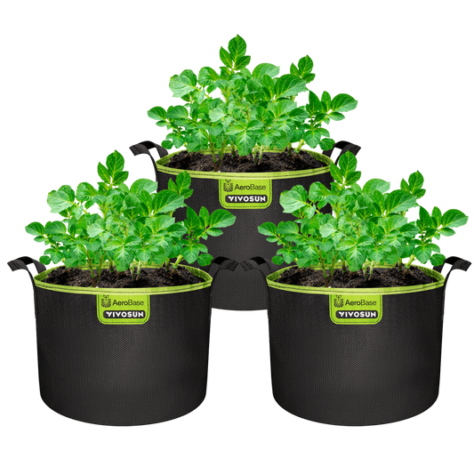 Vivosun 3-Pack 5-Gallon AeroBase Grow Bags, Durable Mesh Fabric Plant Container with Breathable Base and Sturdy Handles, Black