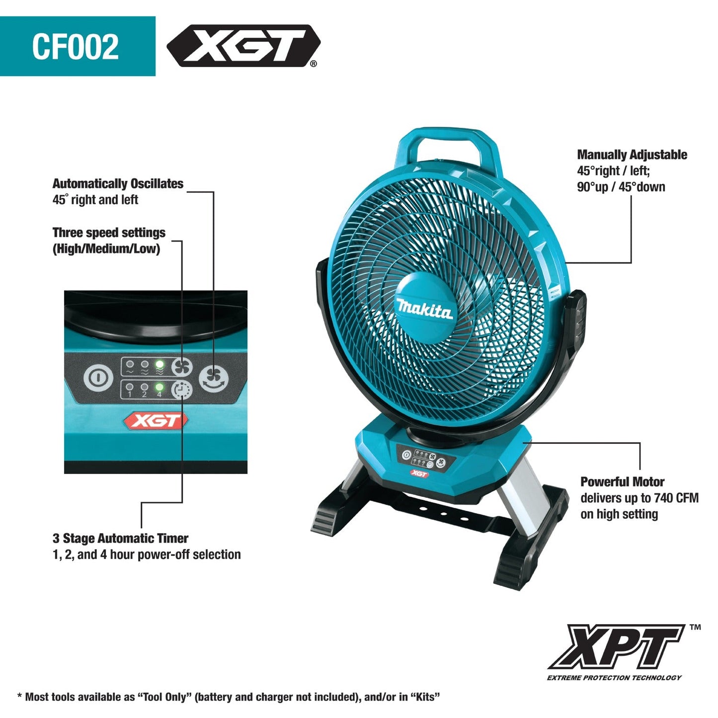 Makita CF002GZ 40V max XGT® Cordless/Corded 13" Fan, Tool Only