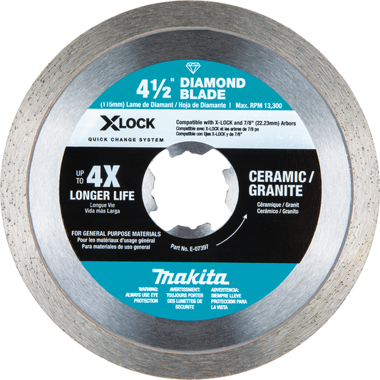 Makita E-07397 X‘LOCK 4‘1/2" Continuous Rim Diamond Blade for Ceramic and Granite Cutting