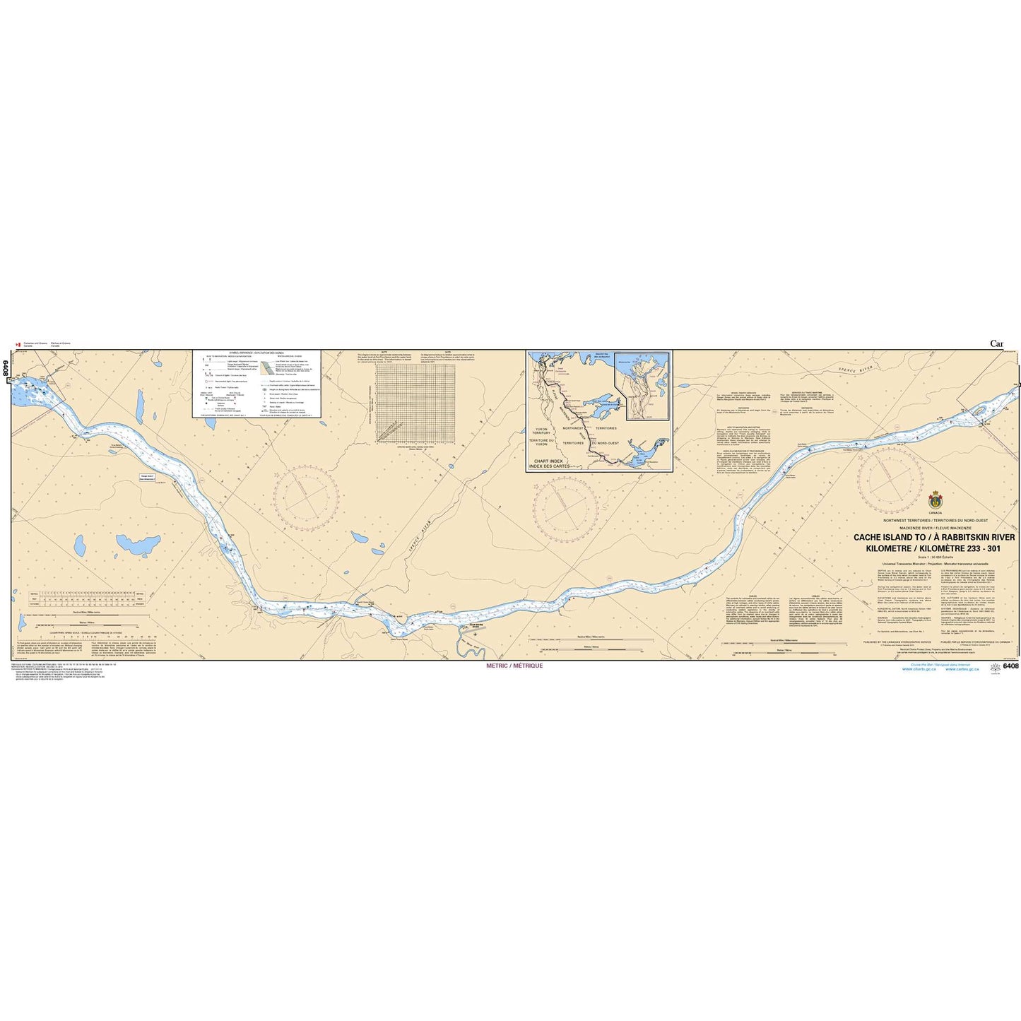 Paradise Clay CAN6408 CHS Chart Cache Island to/ Rabbitskin River Kilometre 233 / Kilomètre 301