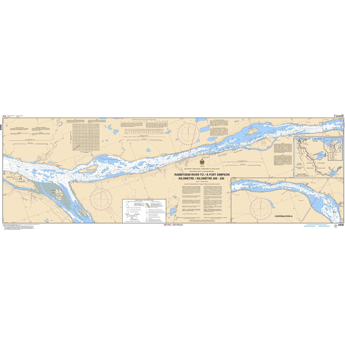 Paradise Clay CAN6409 CHS Chart Rabbitskin River to/ Fort Simpson Kilometre 300 / Kilomètre 330