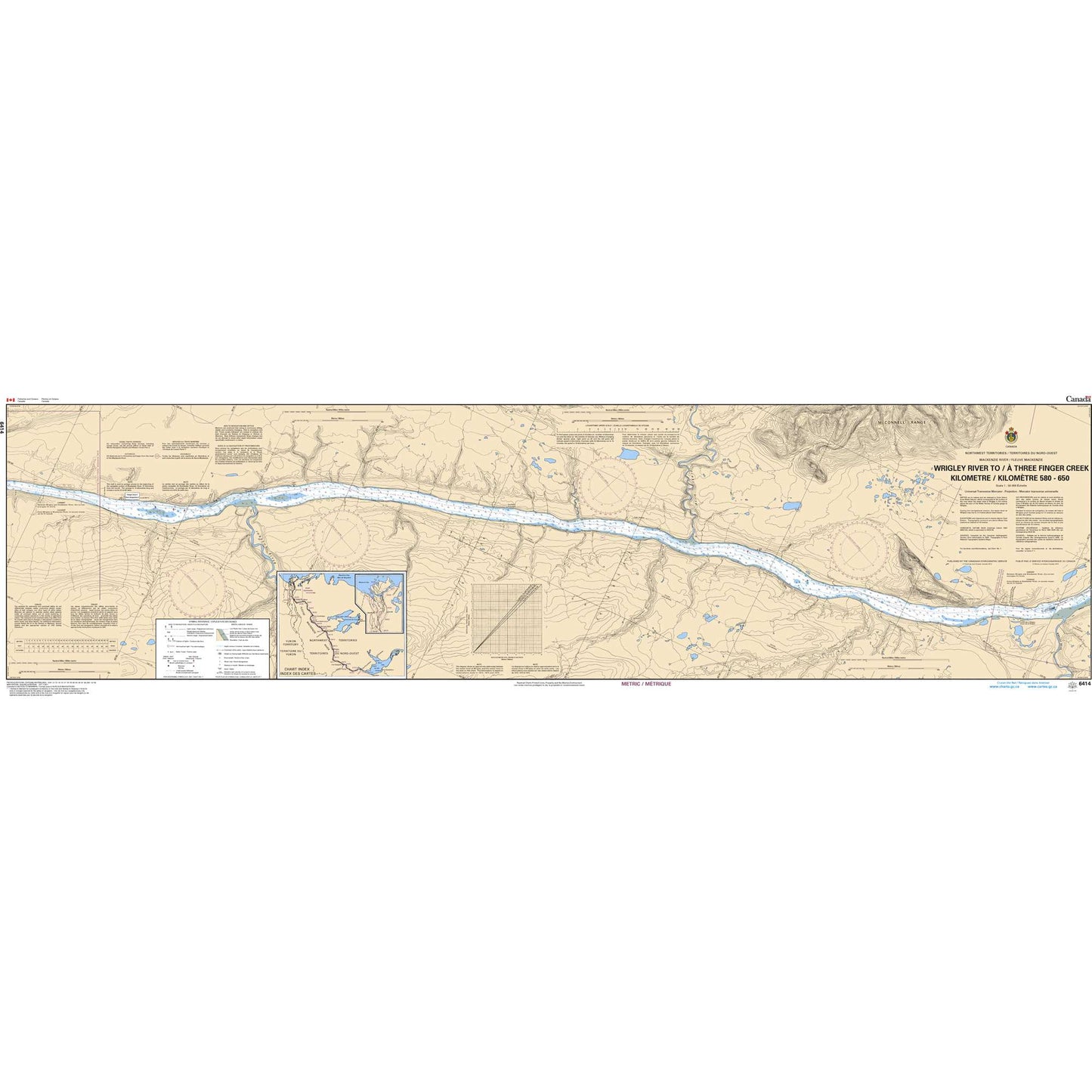 Paradise Clay CAN6414 CHS Chart Wrigley River to/ Three Finger Creek Kilometre 580 / Kilometre 650