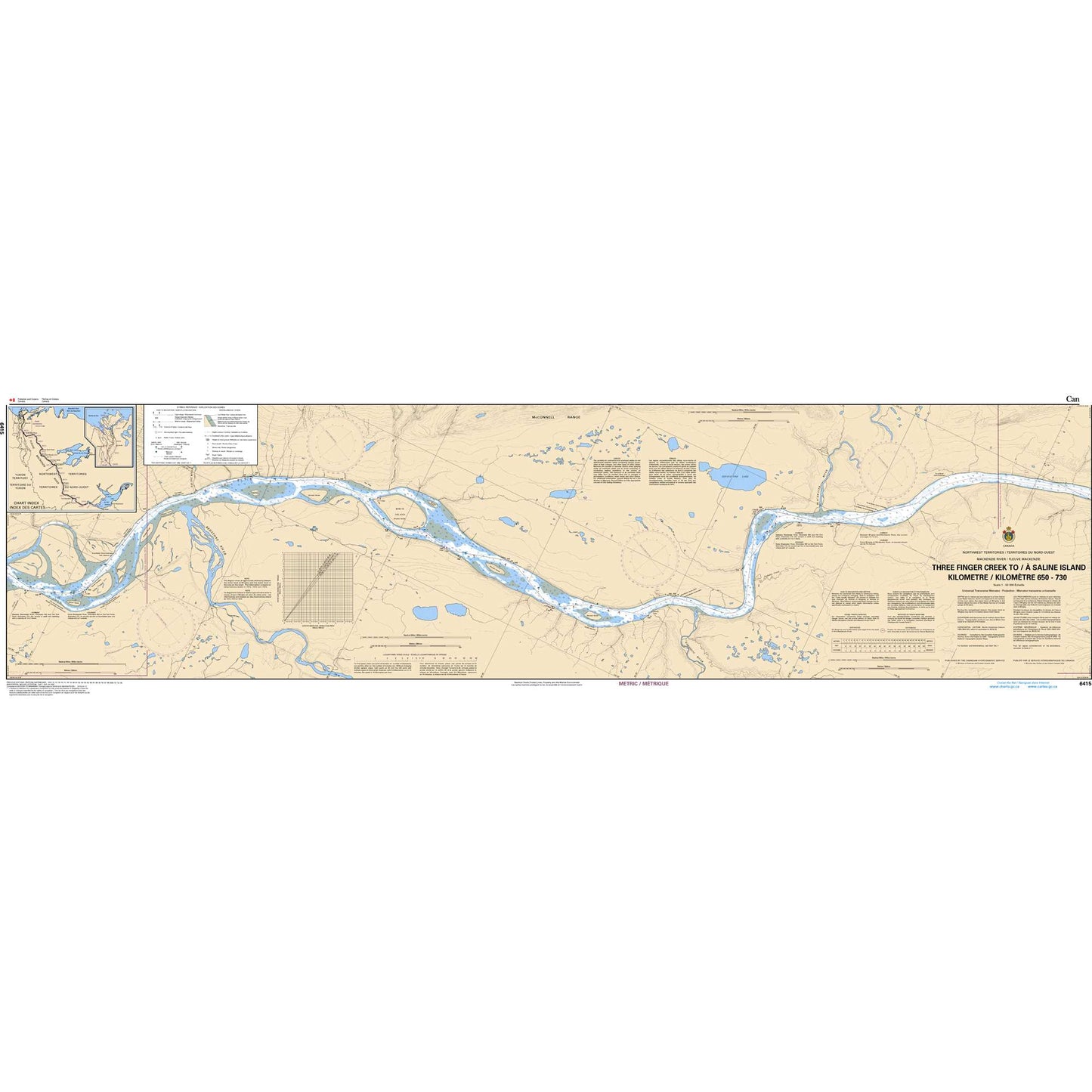 Paradise Clay CAN6415 CHS Chart Three Finger Creek to/ Saline Island Kilometre 650 / Kilometre 730