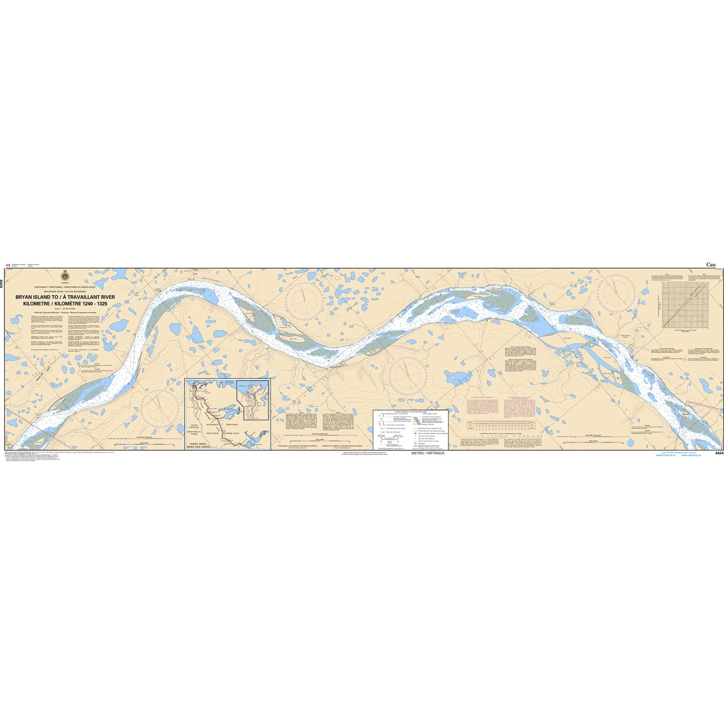 Paradise Clay CAN6424 CHS Chart Bryan Island to/ Travaillant River Kilometre 1240 / Kilomètre 1325