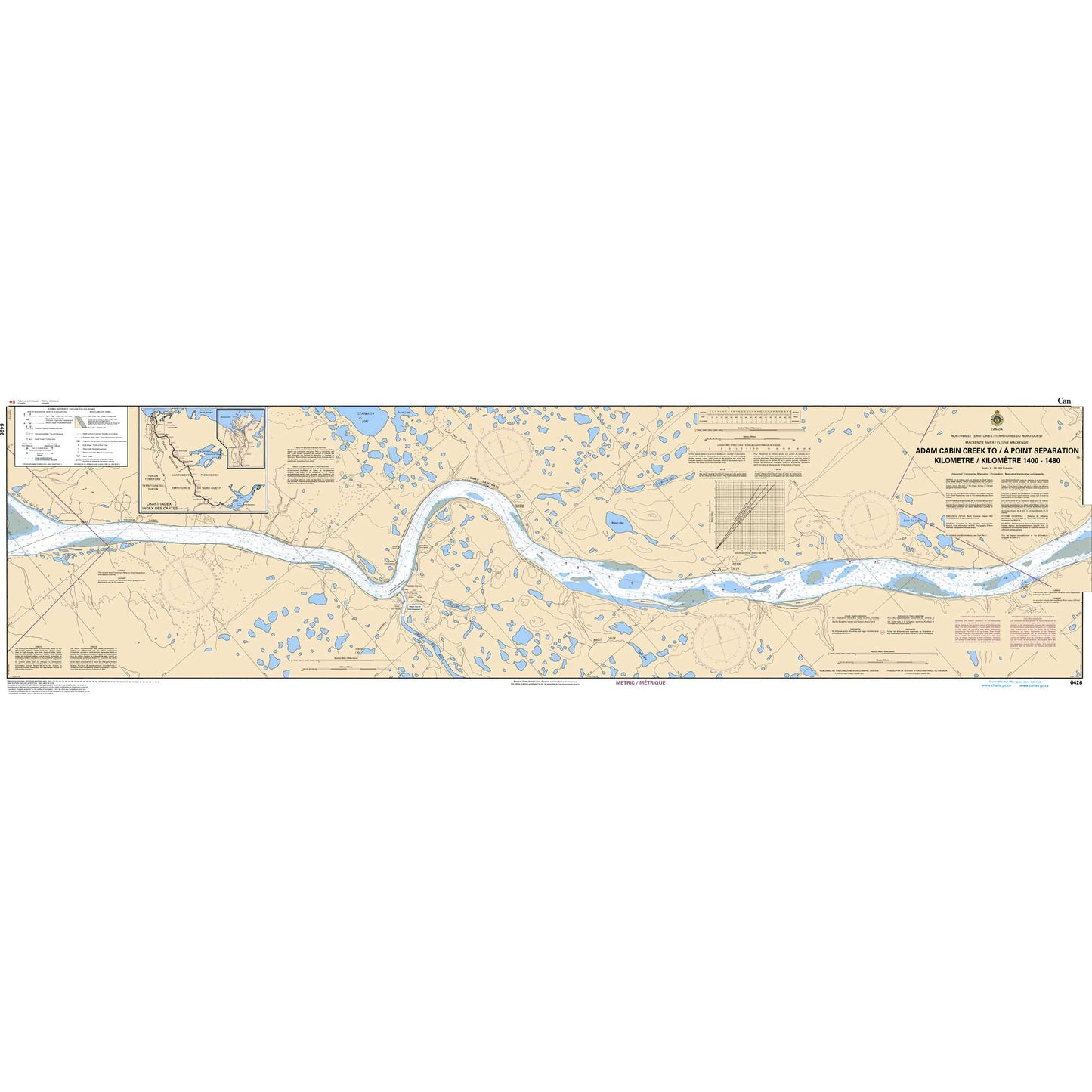 Paradise Clay CAN6426 CHS Chart Adam Cabin Creek to/ Point Separation Kilometre 1400 / Kilomètre 1480
