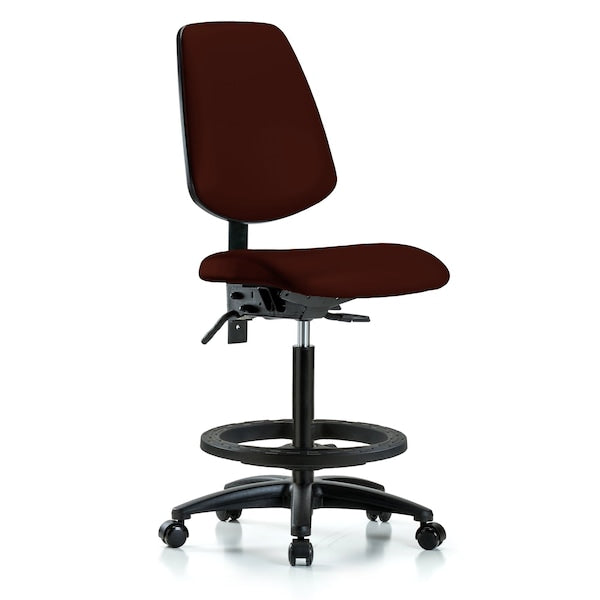 Blue Ridge Ergonomics VHBCH-MB-RG-T0-A0-BF-RC-8569 Rutledge Vinyl Chair - High Bench Height with Medium Back, Black Foot Ring, & Casters in Burgundy Trailblazer™ Vinyl