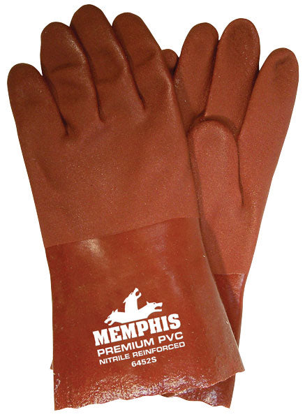 MCR Safety 6452S Premium PVC Coated Work Gloves Double Dipped with Sandy Red PVC Nitrile Reinforced Soft Jersey Lining 12 Inch Length (1 DZ)