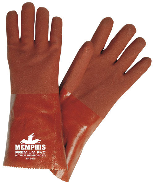 MCR Safety 6454S Premium PVC Coated Work Gloves Double Dipped with Sandy Red PVC Nitrile Reinforced Soft Jersey Lining 14 Inch Length (1 DZ)