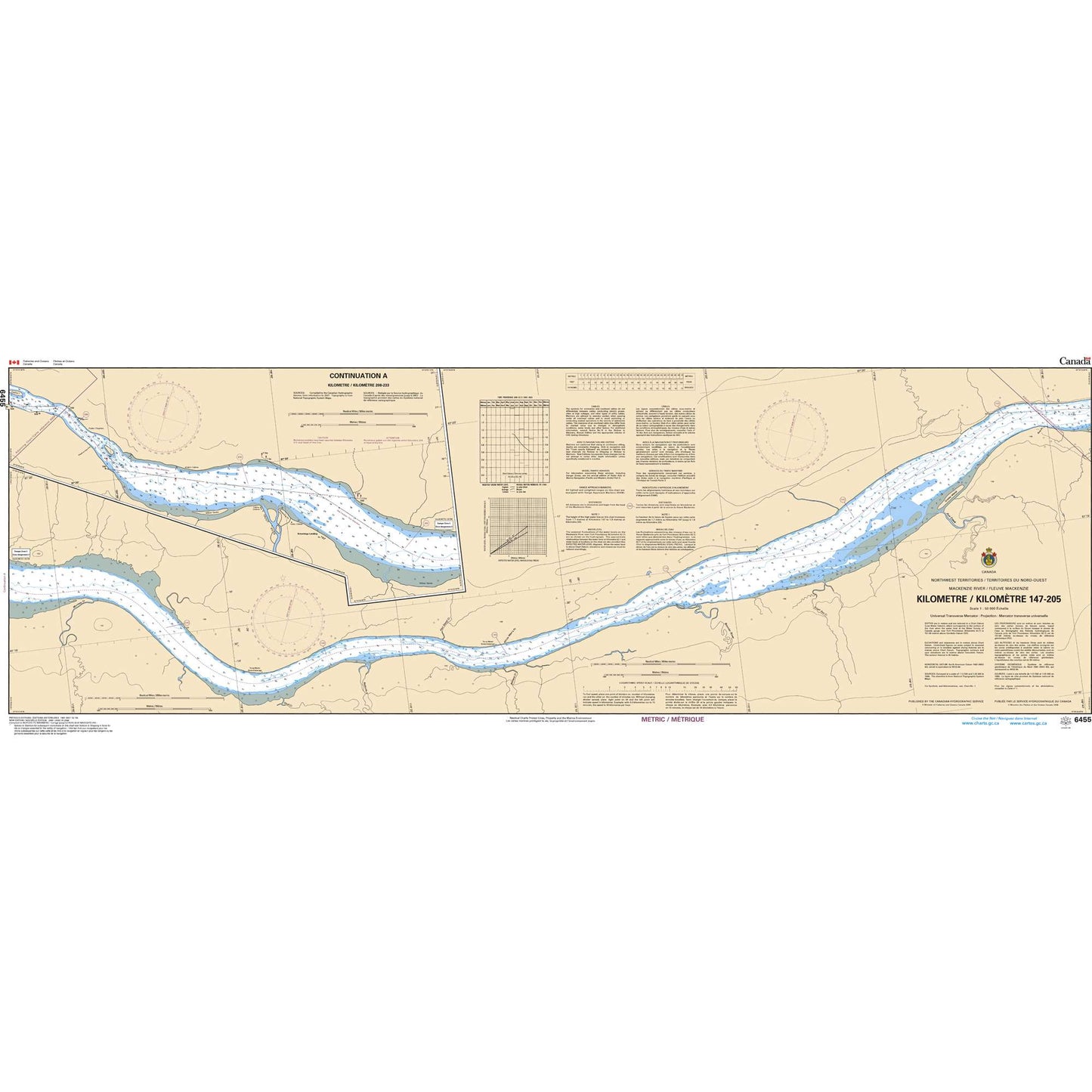 Paradise Clay CAN6455 CHS Chart Mackenzie River / Fleuve Mackenzie (Kilometre / Kilomètre 147-205)