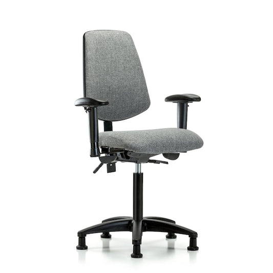 Blue Ridge Ergonomics FMBCH-MB-RG-T1-A1-NF-RG-F44 Rutledge Fabric Chair - Medium Bench Height with Medium Back, Seat Tilt, Adjustable Arms, & Stationary Glides in Gray Fabric