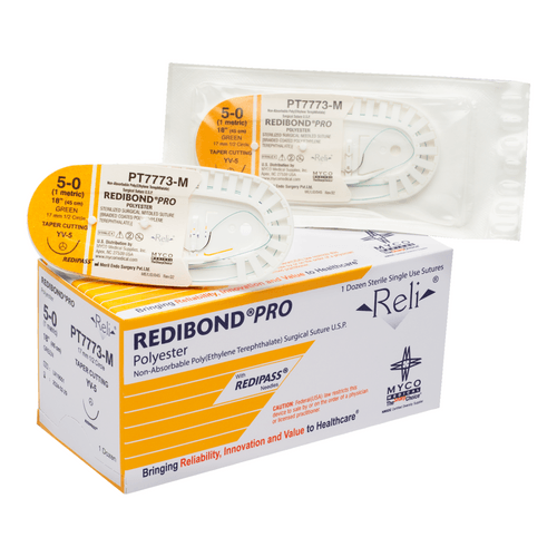 Myco Medical PT1002-M - REDIBOND® PRO Non-absorbable Coated, Braided, Polyester Synthetic Suture, Size 3-0, Length 18", 19 mm 3/8 Circle Reverse Cutting Needle - UOM 12/BX