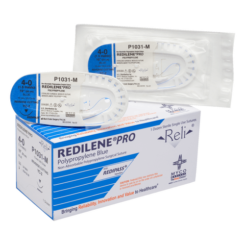 Myco Medical P1031-M - REDILENE® PRO Non-absorbable Monofilament, Polypropylene Synthetic Suture, Size 4-0, Length 10", 13 mm 3/8 Circle Reverse Cutting Needle - UOM 12/BX