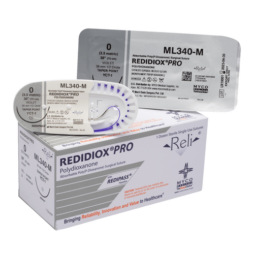 Myco Medical ML452-M - REDIDIOX® PRO Absorbable Monofilament, PDO Synthetic Suture, Size 4-0, Length 30", 24 mm 3/8 Circle Reverse Cutting Needle - UOM 12/BX