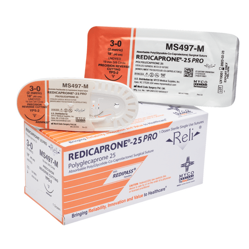 Myco Medical MS426-M - REDICAPRONE® 25 PRO Absorbable Monofilament, PGCL Synthetic Suture, Size 4-0, Length 30", 19 mm 3/8 Circle Precision Reverse Cutting Needle (Undyed) - UOM 12/BX