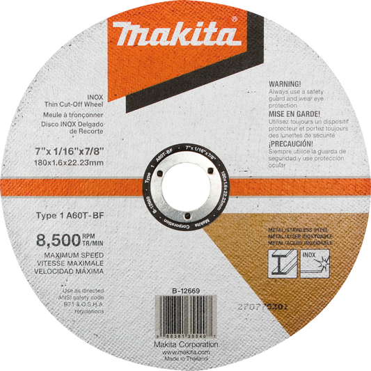 Makita B-12669 7" x 1/16" x 7/8" INOX Thin Cut‘Off Wheel, 60 Grit