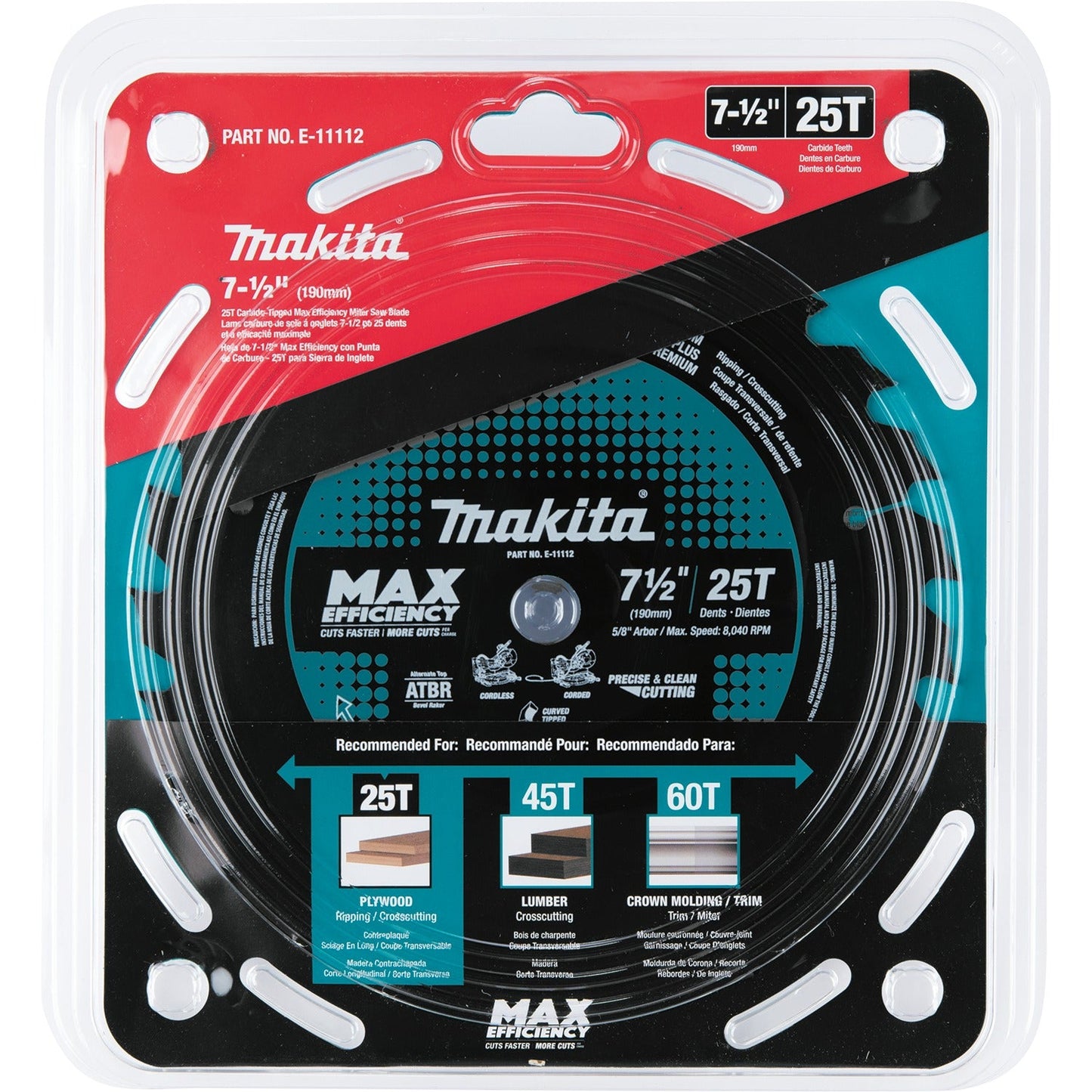 Makita E-11112 7‘1/2" 25T Carbide‘Tipped Max Efficiency Miter Saw Blade