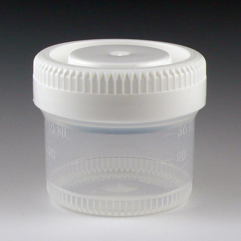 Globe Scientific 6520 Container Tite-Rite 40mL (1.34oz) PP 48mm Opening Graduated with Separate White Screwcap