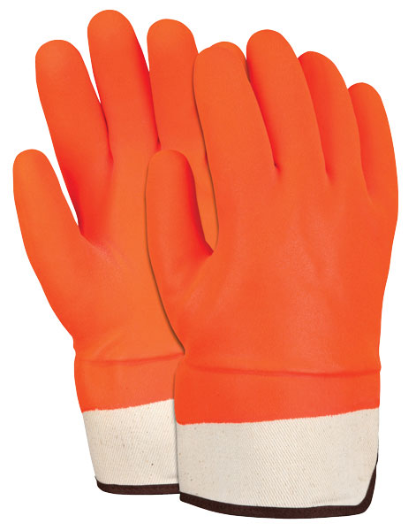 MCR Safety 6521SCO PVC Coated Insulated Work Gloves Double Dipped Hi-Vis Orange Sandy Finish and Foam Lined Protective Safety Cuff (1 DZ)