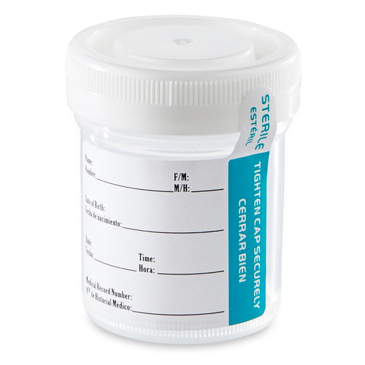 Globe Scientific 6523 Container Tite-Rite 60mL (2oz) PP STERILE Attached White Screw Cap ID Label with Tab Seal Graduated