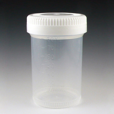 Globe Scientific 6524 Container Tite-Rite 90mL (3oz) PP 48mm Opening Graduated with Separate White Screwcap