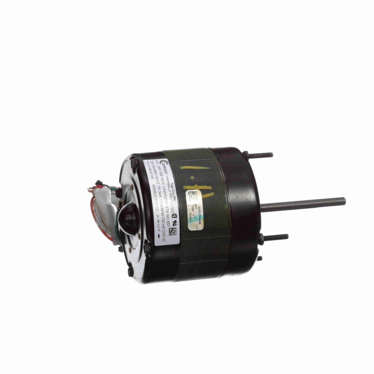 Century OEM Replacement Motor, 1/20 HP, 1 Ph, 60 Hz, 208-240/480 V, 1550 RPM, 1 Speed, 4.4" Diameter, OAO - 657