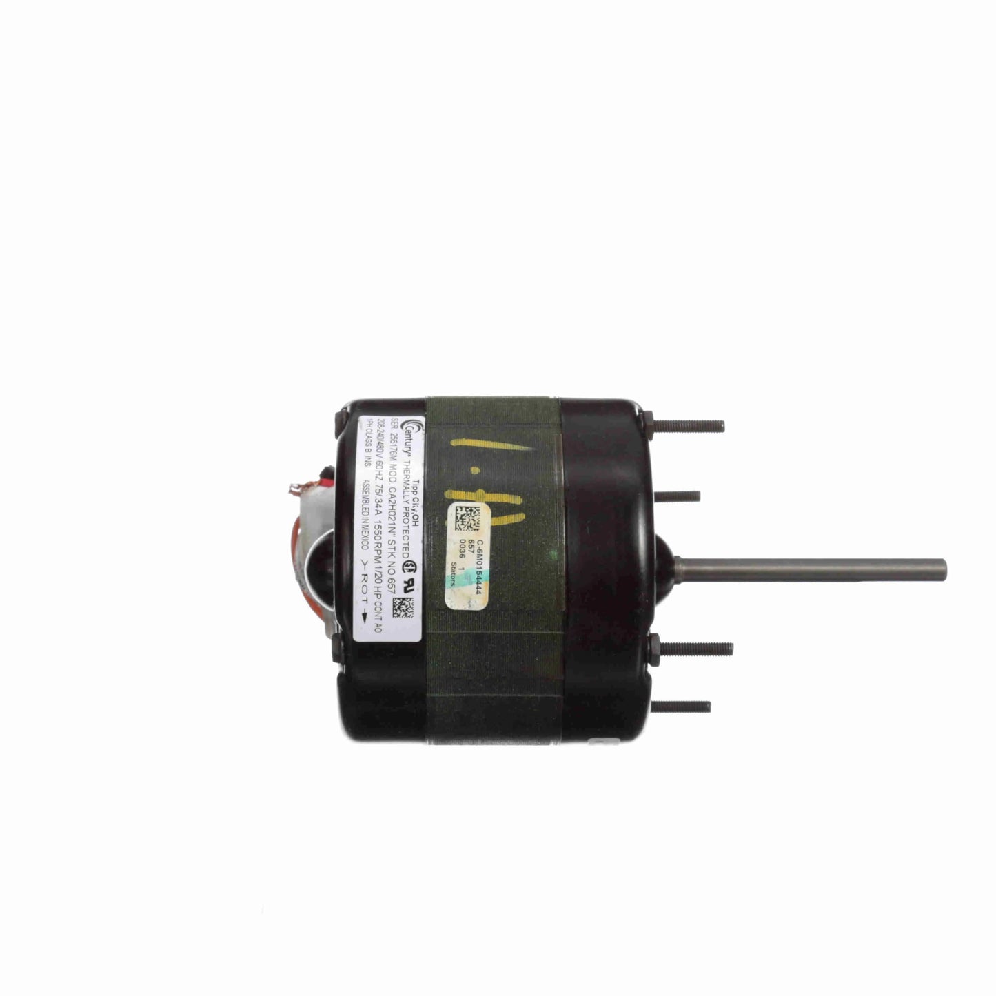 Century OEM Replacement Motor, 1/20 HP, 1 Ph, 60 Hz, 208-240/480 V, 1550 RPM, 1 Speed, 4.4" Diameter, OAO - 657