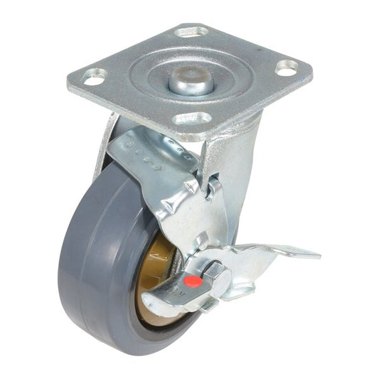 Vestil CST-KSM-5X2MR-SWB Rubber Swivel With Brake Caster 5 In. Diameter x 2 In. Width 661 Lb. Capacity Dark Gray/Gold