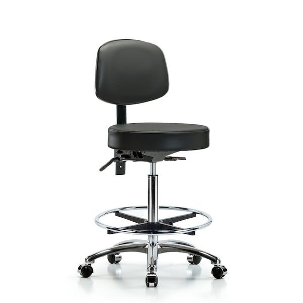 Blue Ridge Ergonomics VMBST-CR-T1-NF-RG-8613 Rutledge Vinyl Stool with Back Chrome - Medium Bench Height with Seat Tilt & Stationary Glides in Orange Kist Trailblazer™ Vinyl