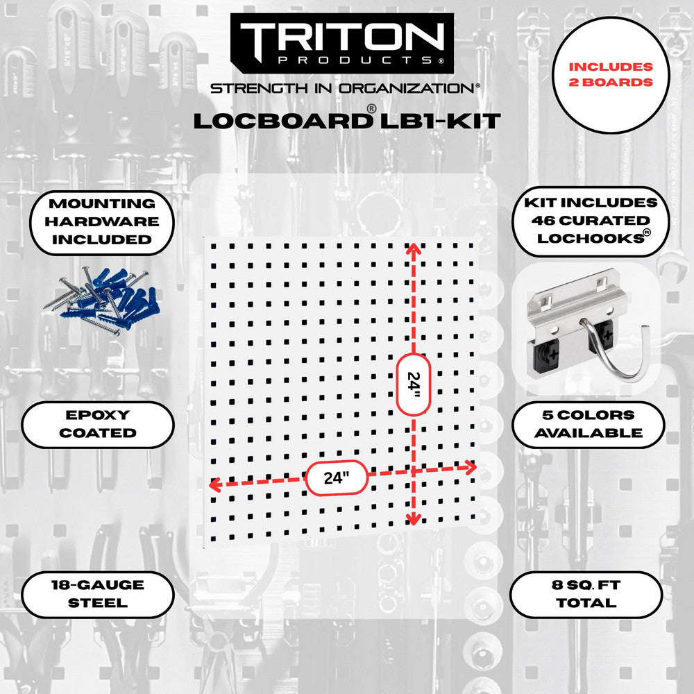 Triton Products LB1-Kit (2) 24" x 24" x 9/16" White LocBoards/46 Hooks