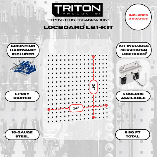Triton Products LB1-Kit (2) 24" x 24" x 9/16" White LocBoards/46 Hooks